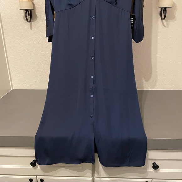 Express Blue 3/4 Sleeve Button Down Collared Midi Dress - Picture 10 of 10